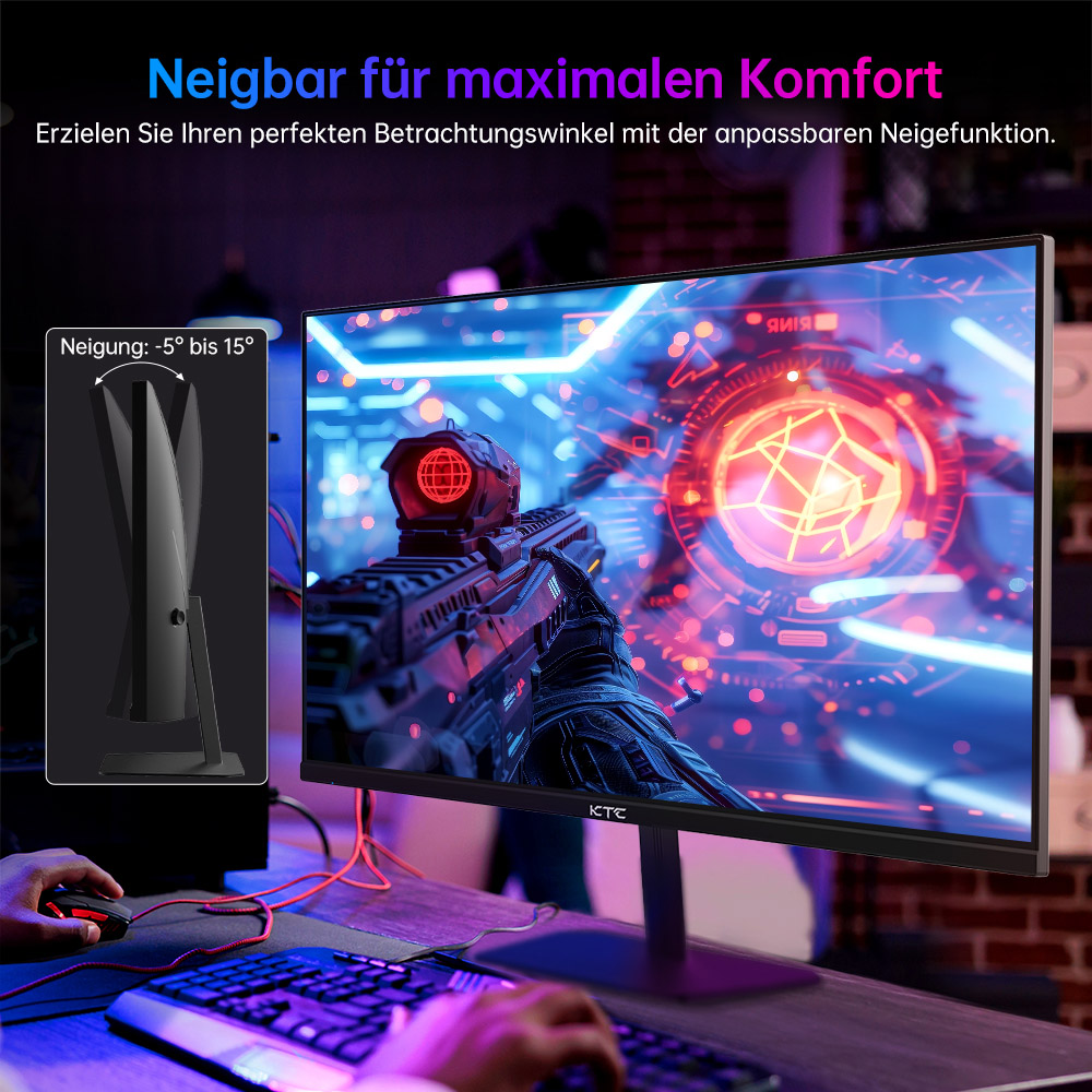 KTC H24F8 Gaming-Monitor, 23,8 Zoll 1920 x 1080 16:9 Fast IPS-Bildschirm, 190 Hz Bildwiederholfrequenz, 1 ms Reaktionszeit, HDR10, 135 % sRGB, Adaptive Sync, Dynamic Action Sync, Game Assist, Low Blue Light und TFlicker-frei