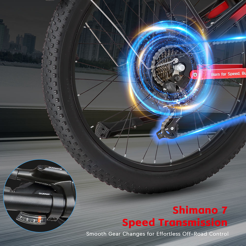 Halo Knight H03 Elektromos Kerékpár, 1000 W-os Motor, 48 V 19,2 Ah Akkumulátor, 27,5 * 3,0 hüvelykes Gumiabroncs, 50 km/h Max. Sebesség, 90 km Max. Hatótávolság, Hidraulikus Fékek, Shimano 7 Sebességváltó - Piros