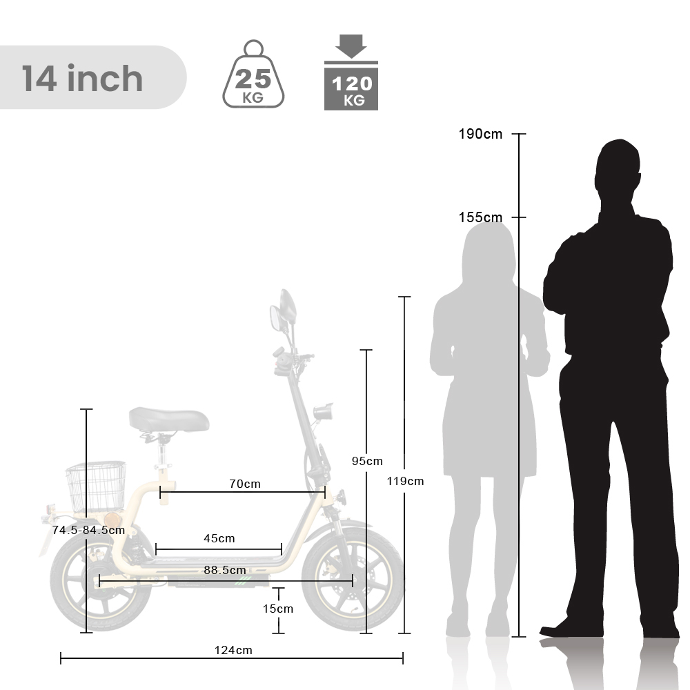 TWOFISH M5 Elite-E EEC Certified Electric Scooter with Seat and Rear Basket, 500W Motor, 48V 13Ah Battery, 14 inch Tires, 40km/h Max Speed, 30km Range, Dual Disc Brakes, Front & Rear Shock Absorbers - Beige