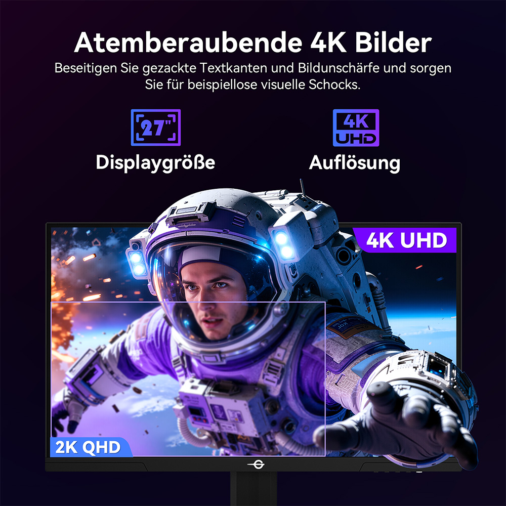 TITAN ARMY P2712V Gaming-Monitor, 27 Zoll Fast IPS, 3840&times;2160@160Hz & 1920&times;1080@320Hz, HDR400, 12 Szenario-Modi, Game Assist, 1ms GTG-Reaktionszeit, Dynamic OD, RGB-Gaming-Beleuchtung, Low Blue Light, 2*HDMI 2.1, 2*DP 1.4, 1*Audio