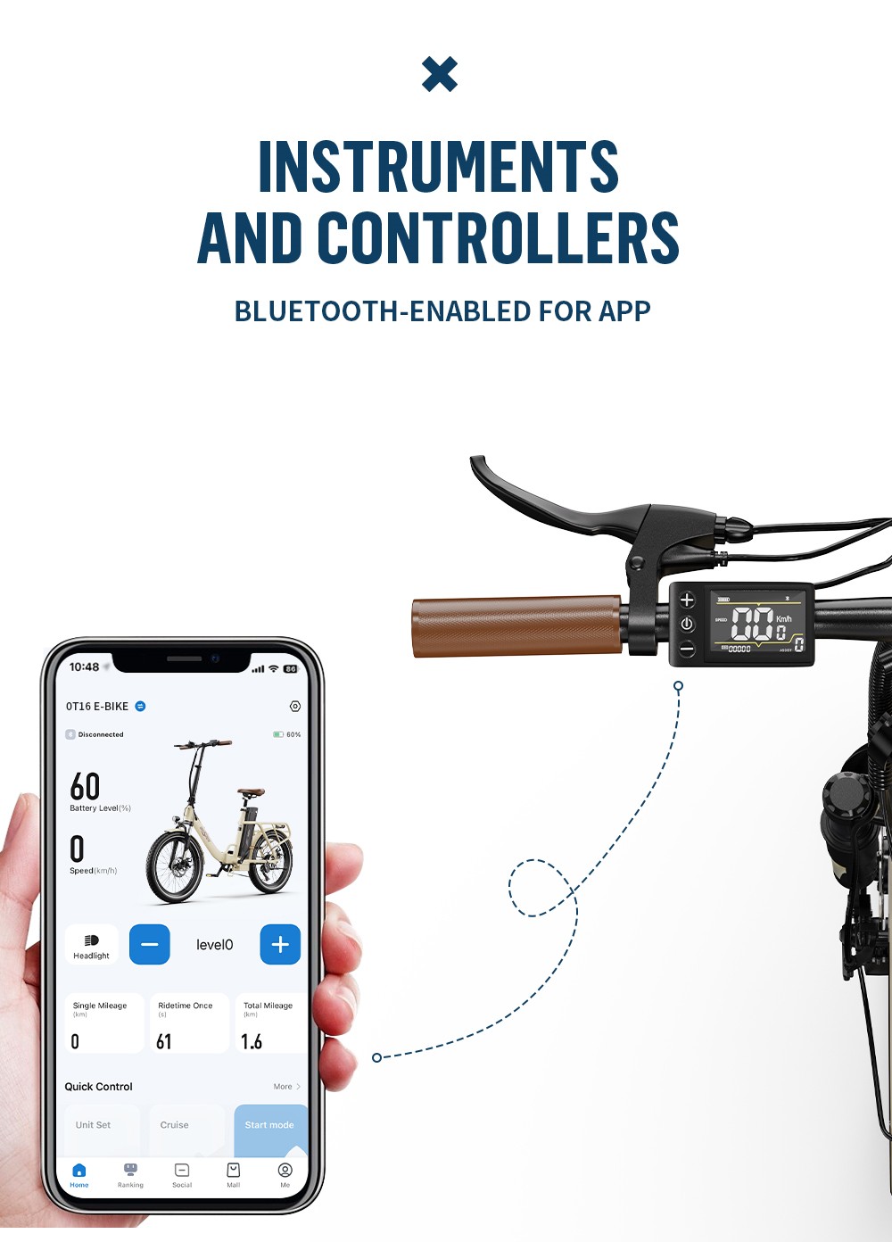 ONESPORT OT16 Vélo électrique, pneus 20*3,0 pouces, batterie 48V 17Ah, vitesse maximale de 25km/h, 3 modes de conduite, freins à disque, 7 vitesses - Blanc