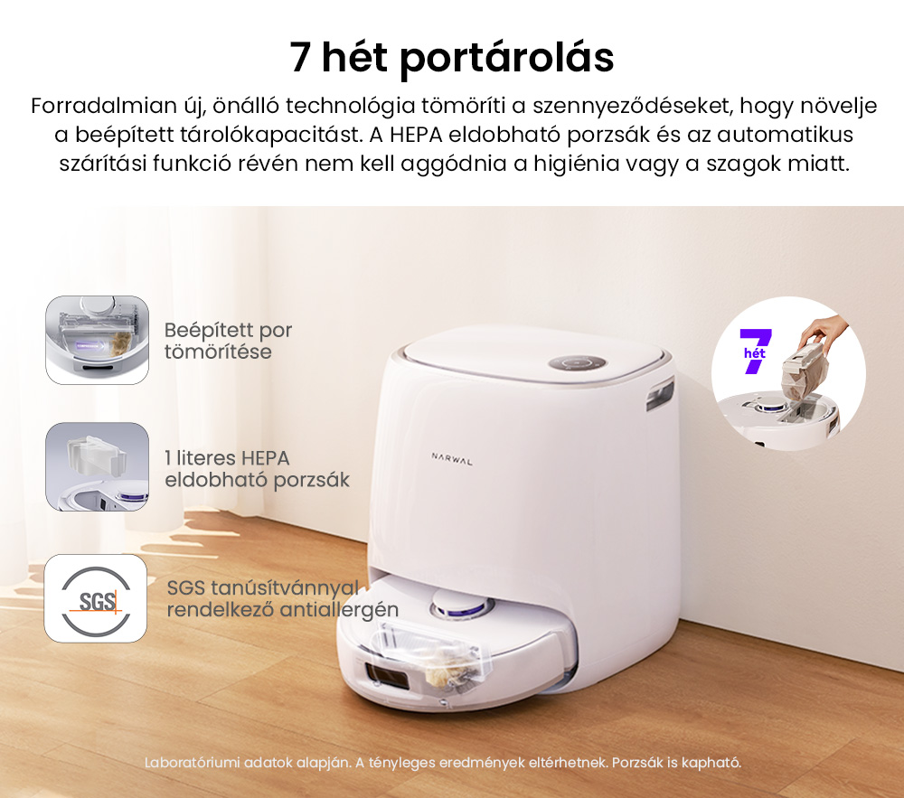 Narwal Freo X Ultra Robot Porsz&iacute;v&oacute; &eacute;s Felmos&oacute; Automatikus Mos&aacute;ssal &eacute;s &Ouml;n&uuml;r&iacute;t&eacute;ssel, Erős 8200Pa Sz&iacute;v&oacute;erővel, Nulla Gubancol&oacute;d&aacute;sg&aacute;tl&oacute; Lebegő Kef&eacute;vel, Automatikus Felmos&oacute; Emel&eacute;s 12 mm-ig, All-in-One Alap&aacute;llom&aacute;s