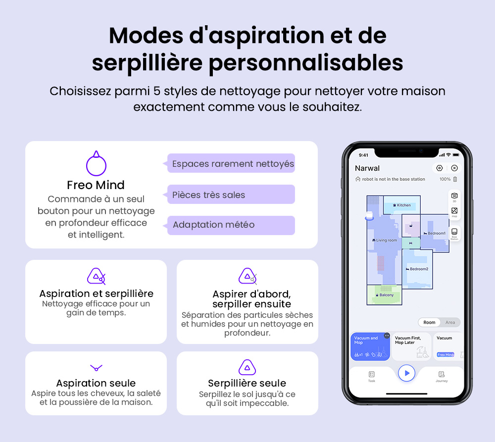 Narwal Freo X Ultra Aspirateur robot et balai avec lavage et vidage automatiques, puissance d'aspiration de 8200 Pa, brosse flottante anti-emm&ecirc;lement, levage automatique du balai jusqu'&agrave; 12 mm, station de base tout-en-un