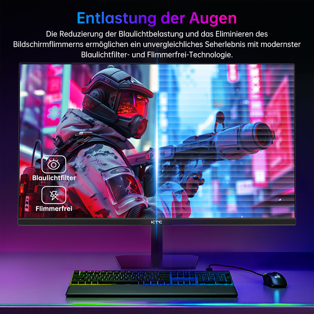 KTC H24F8 Gaming-Monitor, 23,8 Zoll 1920 x 1080 16:9 Fast IPS-Bildschirm, 190 Hz Bildwiederholfrequenz, 1 ms Reaktionszeit, HDR10, 135 % sRGB, Adaptive Sync, Dynamic Action Sync, Game Assist, Low Blue Light und TFlicker-frei