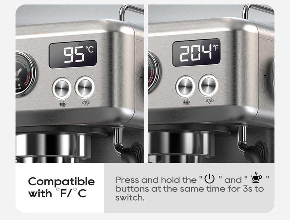 HiBREW H10A Semi Automatic Espresso Coffee Machine, 20Bar, Cold/Hot Coffee Maker - Silver