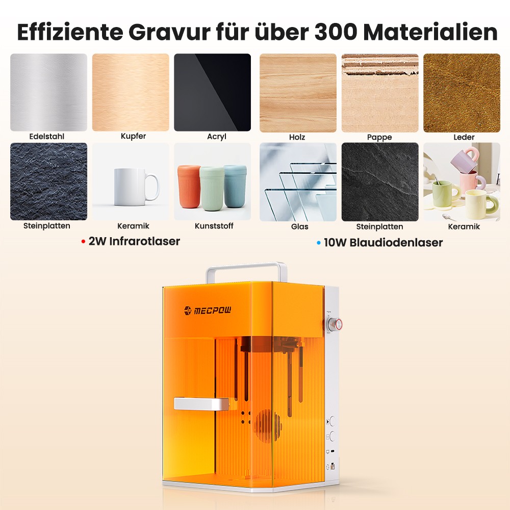 Mecpow X1 Dual-Laserschneider und -gravierer, 2 W Infrarot und 10 W Diode, 5000 mm/s Geschwindigkeit, 105&times;105 mm
