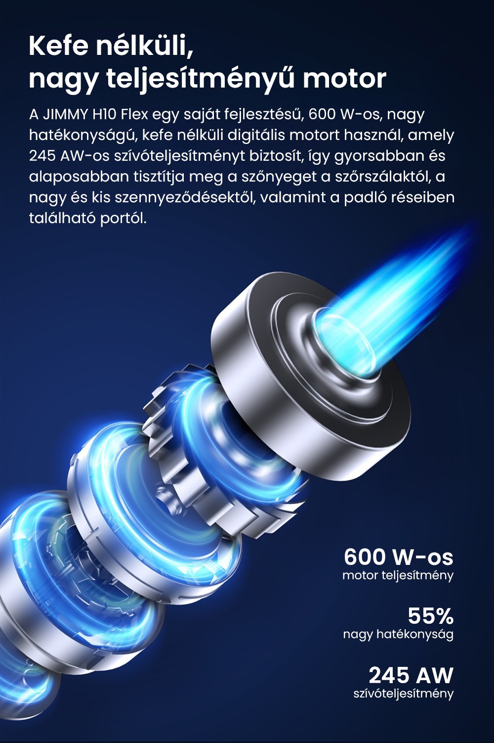 JIMMY H10 Flex akkus k&eacute;zi porsz&iacute;v&oacute;, 245 AW sz&iacute;v&oacute;teljes&iacute;tm&eacute;ny, 4 tiszt&iacute;t&aacute;si m&oacute;d, 0,6 literes porzs&aacute;k, 2500 mAh akkumul&aacute;tor