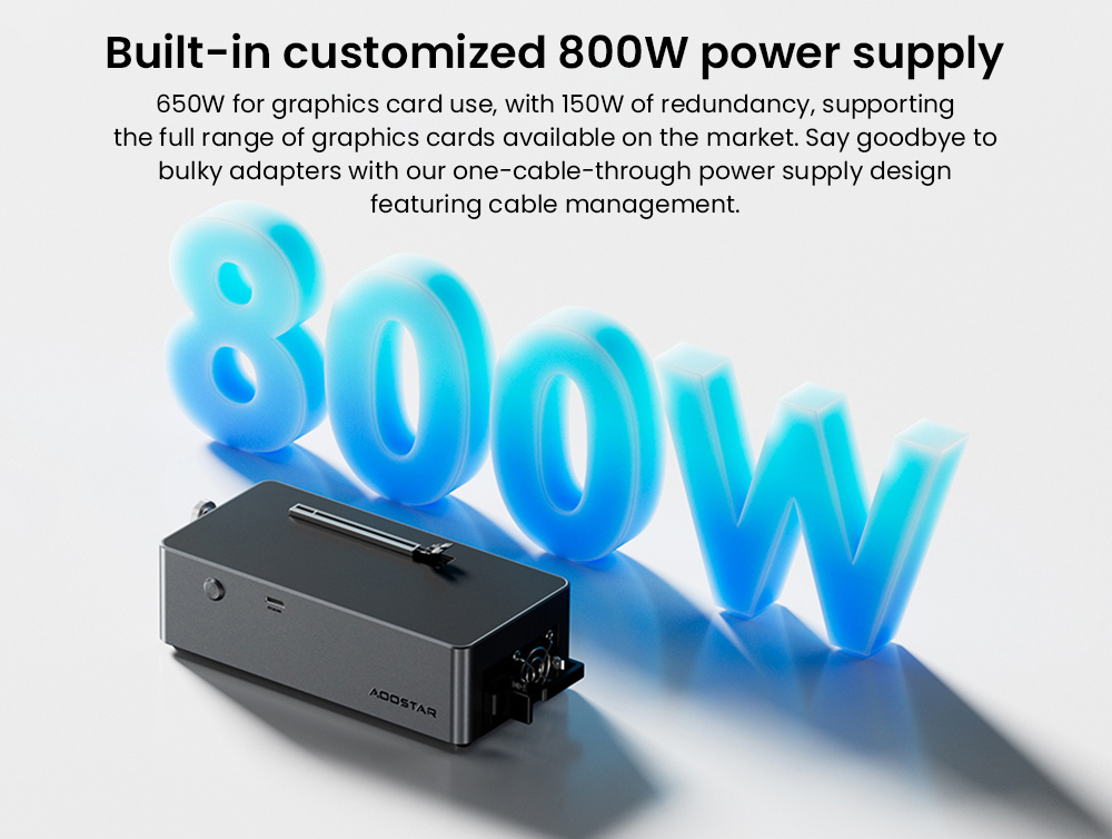 AOOSTAR AG01 eGPU-Dock mit Oculink-Anschluss, integriertem 800-W-Netzteil, unterst&uuml;tzt Hot-Swap der TGX-Schnittstelle