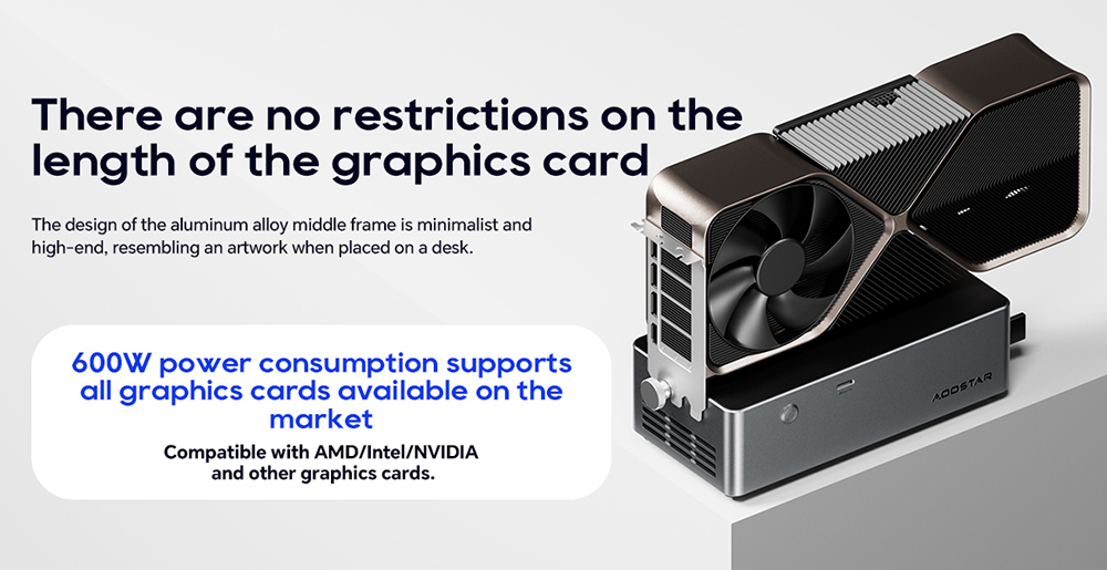 AOOSTAR AG01 eGPU-Dock mit Oculink-Anschluss, integriertem 800-W-Netzteil, unterst&uuml;tzt Hot-Swap der TGX-Schnittstelle