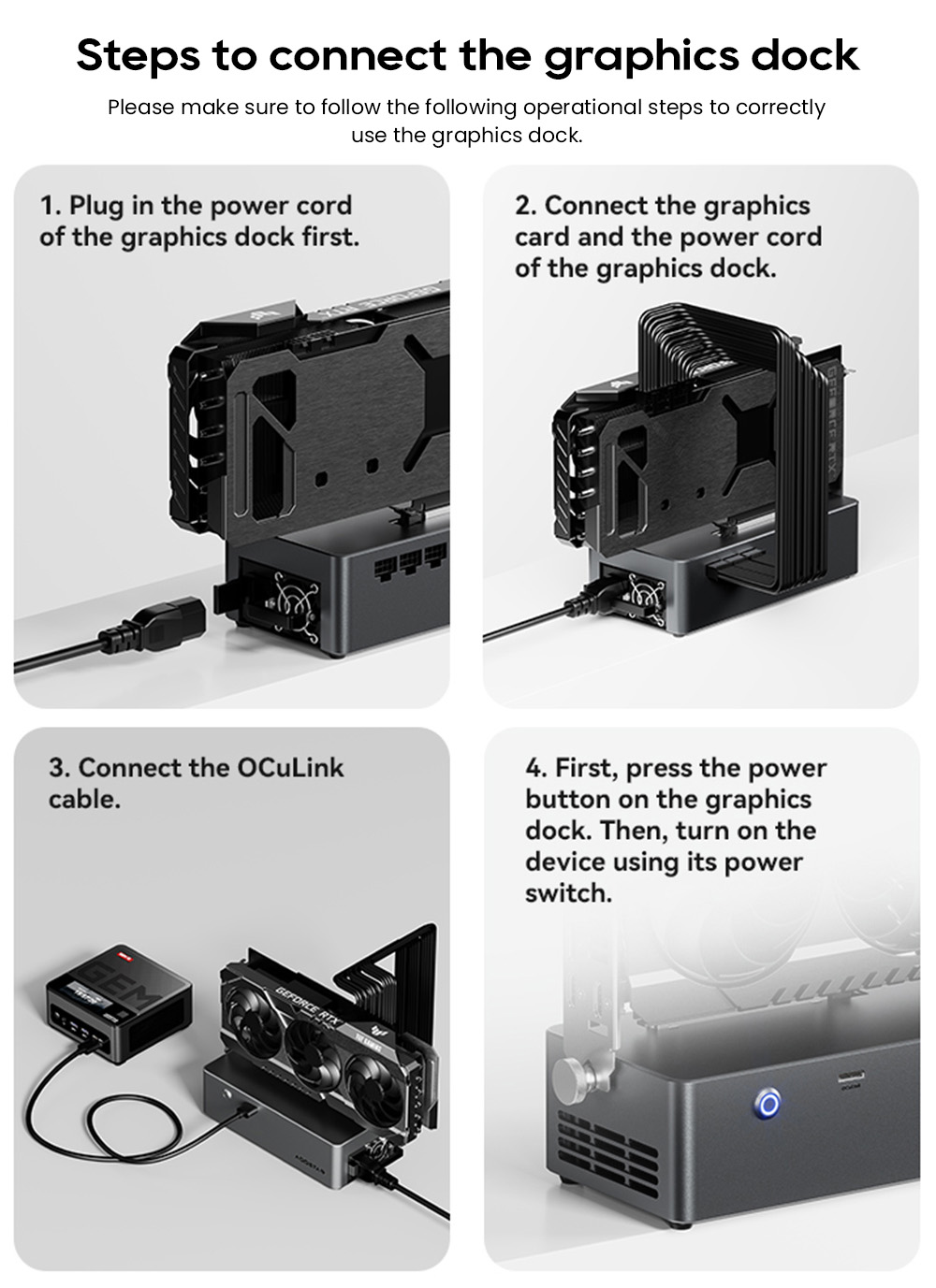 AOOSTAR AG01 eGPU-Dock mit Oculink-Anschluss, integriertem 800-W-Netzteil, unterst&uuml;tzt Hot-Swap der TGX-Schnittstelle