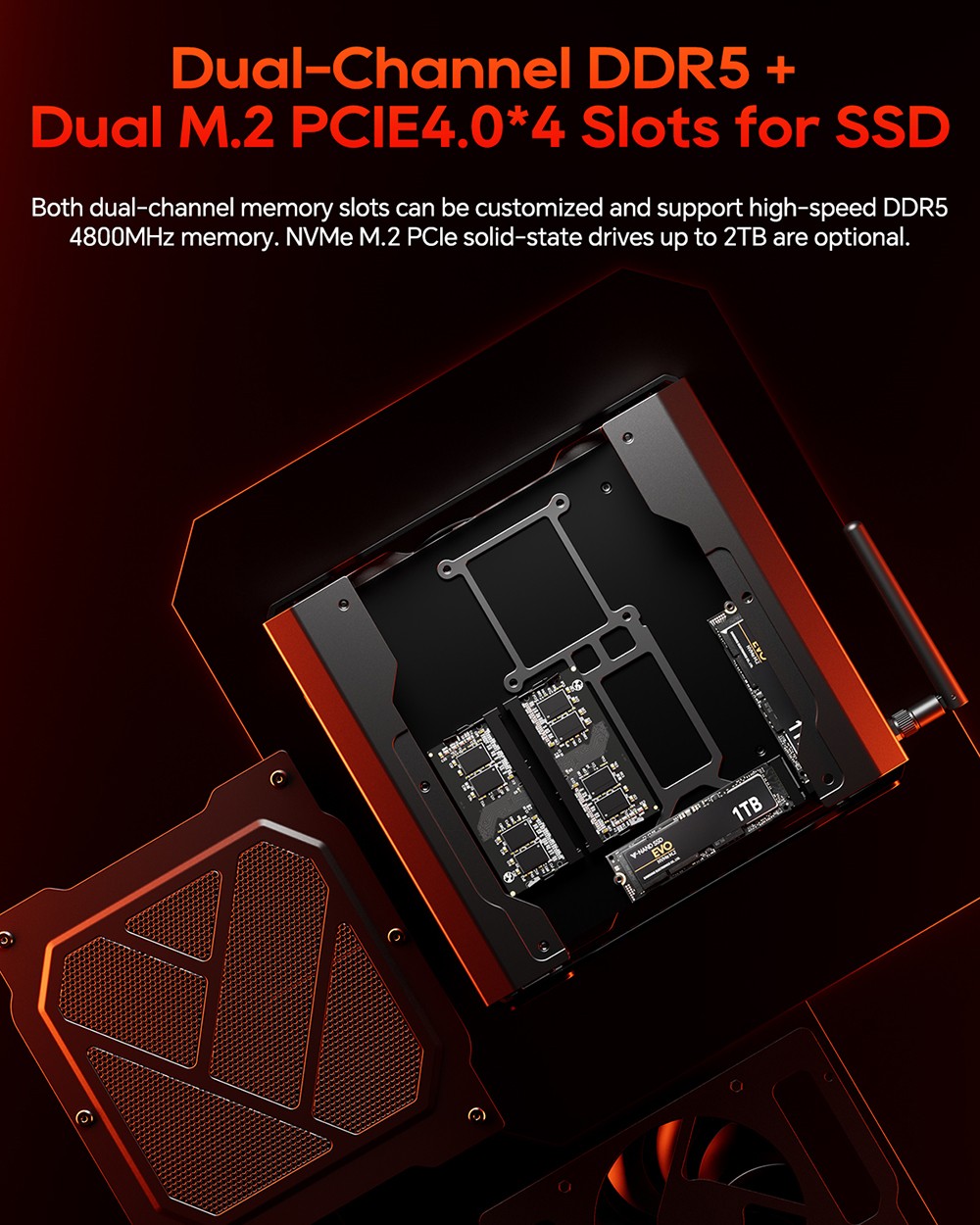 AOOSTAR GODY Mini PC, AMD Ryzen 9 7940HX 16 jadier Max. 5.2GHz, AMD Radeon RX 7600XT 8GB GDDR6, 32GB RAM 1TB SSD, HDMI + DP + USB4 4K 120Hz Triple Display, WiFi 7, 5*USB3.2, 2*2.5G RJ45, 2*Type-C, 1*Headphone Jack - EU Plug