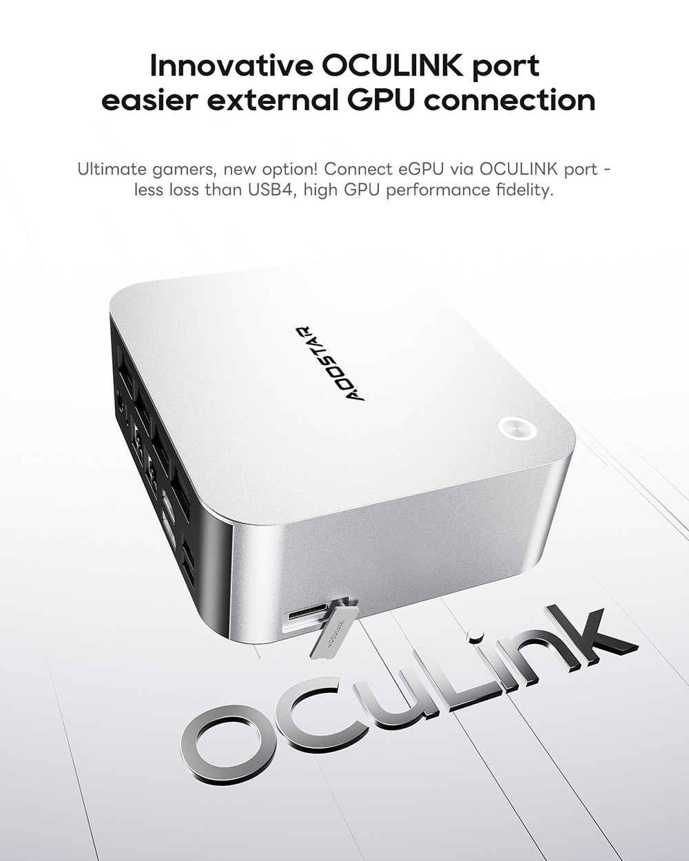 AOOSTAR MACO Mini PC, AMD Ryzen 7 H255 8 jadier Max 4.9GHz, 32GB DDR5 RAM 1TB SSD, 2*USB4 + HDMI + DP Quad Screen Display, WiFi 6, 2*USB3.2, 1*USB3.0, 1*USB2.0, 2*2.5G LAN, 1*OCuLink, odomykanie odtlačkom prsta - zástrčka EÚ