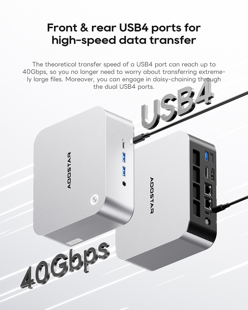 AOOSTAR MACO Mini PC, AMD Ryzen 7 H255 8 jadier Max 4.9GHz, 32GB DDR5 RAM 1TB SSD, 2*USB4 + HDMI + DP Quad Screen Display, WiFi 6, 2*USB3.2, 1*USB3.0, 1*USB2.0, 2*2.5G LAN, 1*OCuLink, odomykanie odtlačkom prsta - zástrčka EÚ