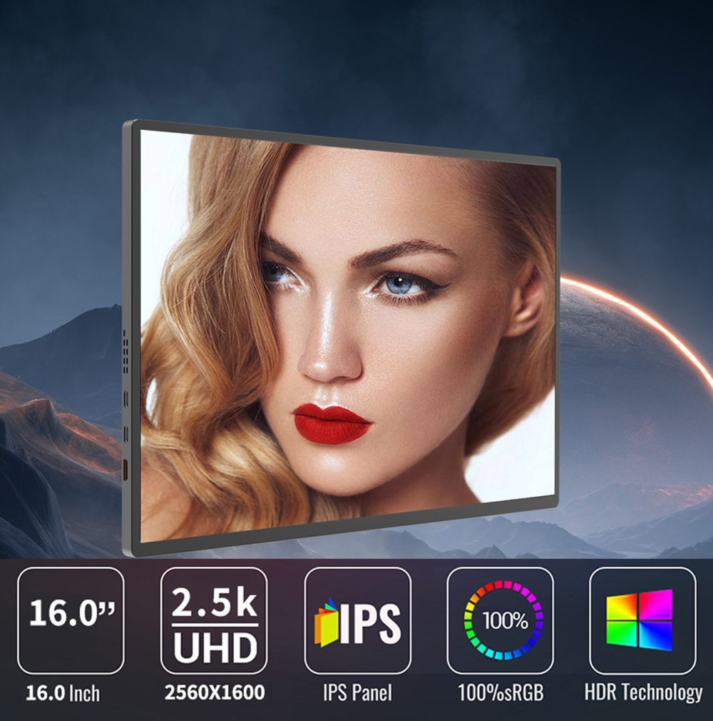 AOSIMAN 160QC Portable Monitor 16 Inch 2.5K 144Hz, 2560*1600 16:10 100%sRGB 480Cd/m&sup2; Display Game Screen