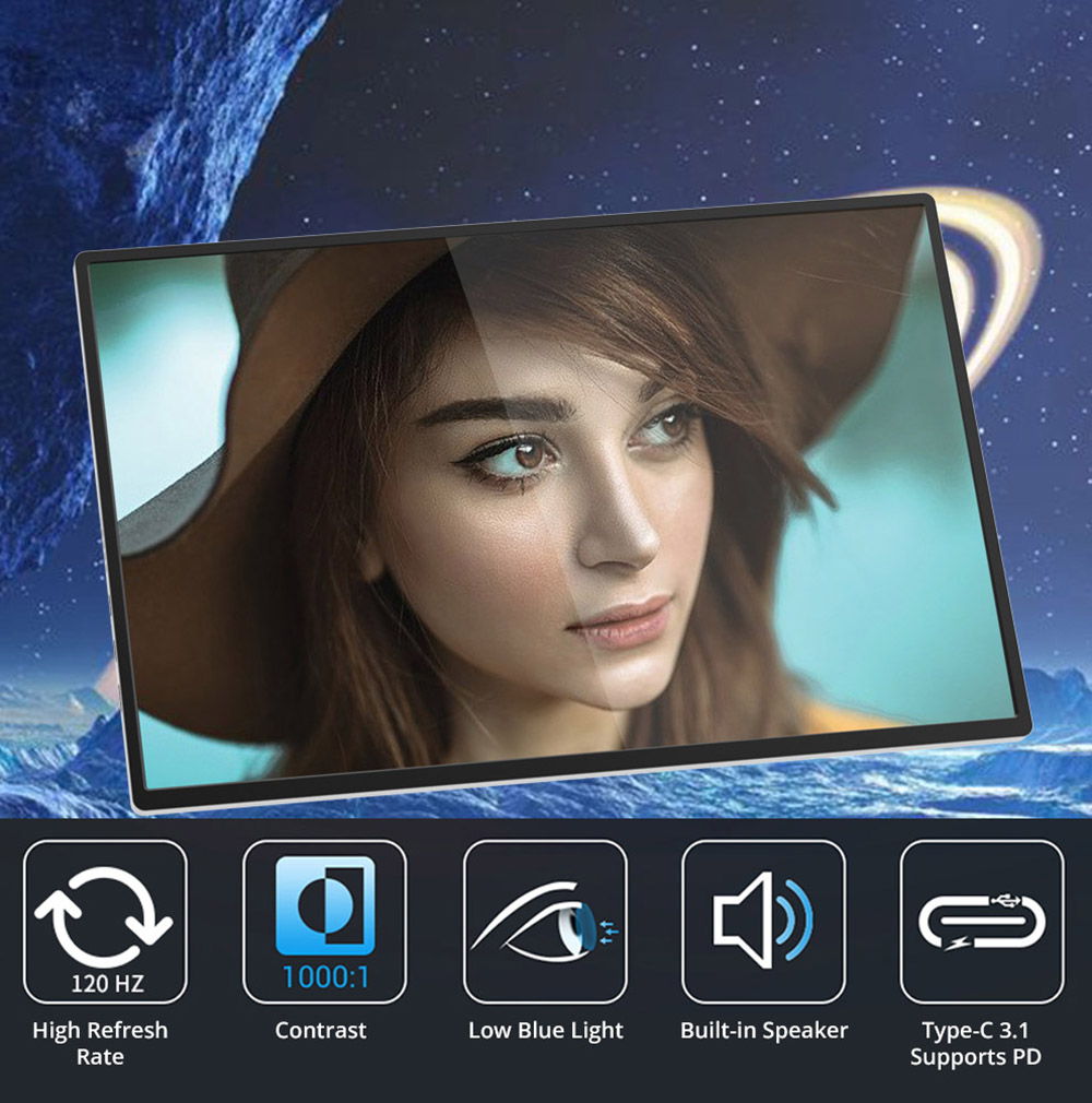 AOSIMAN 160QC Portable Monitor 16 Inch 2.5K 144Hz, 2560*1600 16:10 100%sRGB 480Cd/m&sup2; Display Game Screen