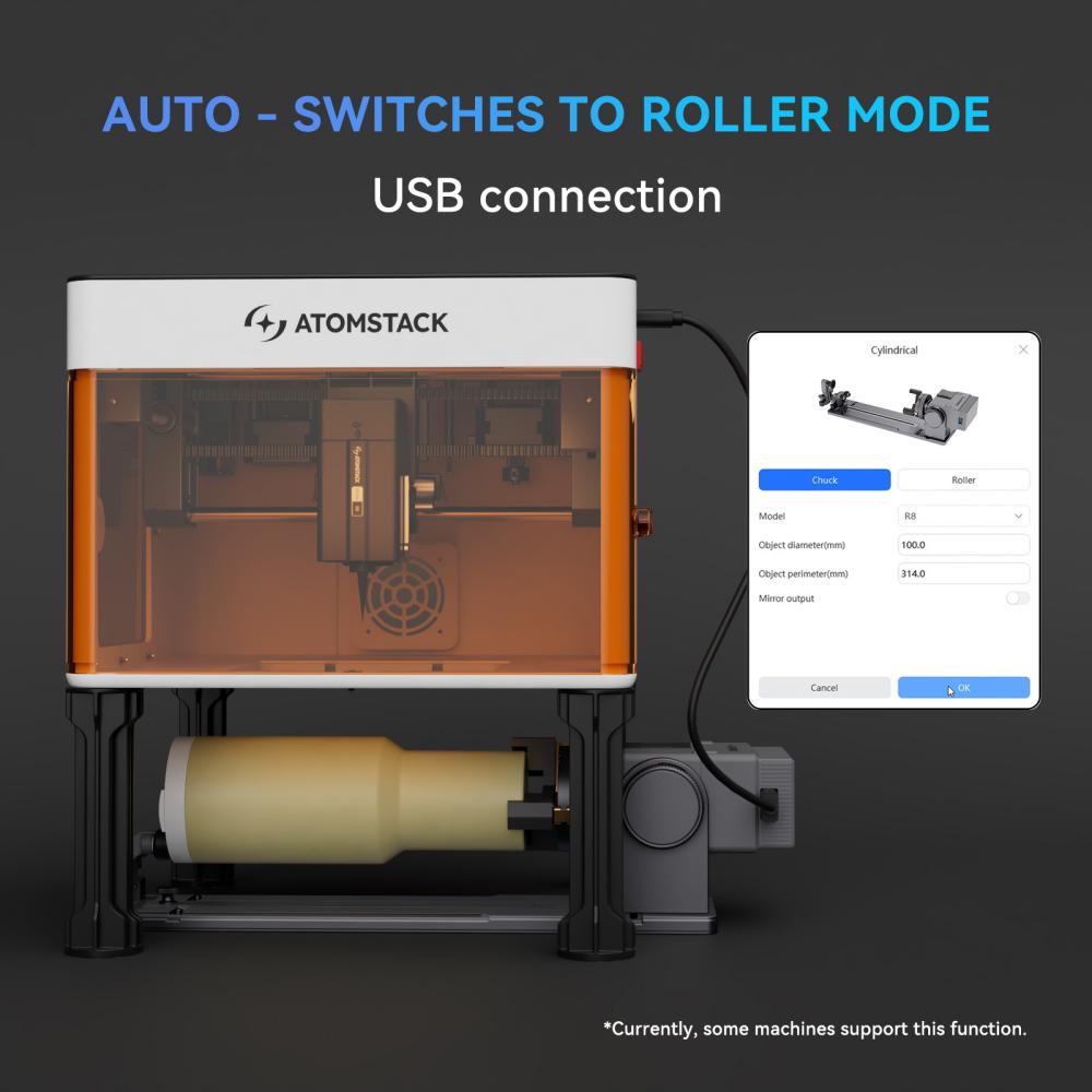 AtomStack R8 Rotary Chuck with Riser Feet