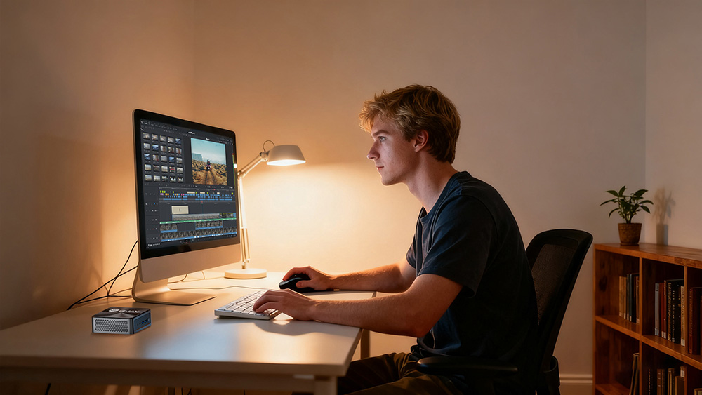 BMAX B8A Power AI Mini PC, AMD Ryzen 7 Pro 8845HS 8 jadier Max. 5.1GHz, 32GB RAM 1TB SSD, DP+HDMI+Type-C 4K Triple Display, WiFi 6 Bluetooth 5.2, 2*USB3.0, 2*USB2.0, 1*RJ45, 1*Headset Jack