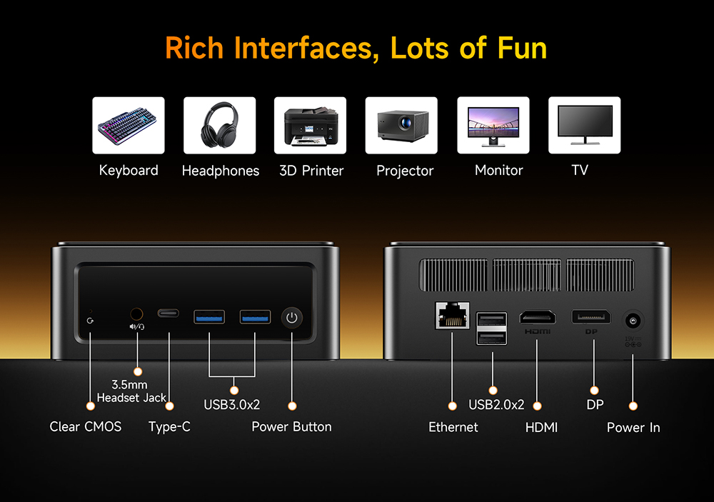 BMAX B8A Pro Mini PC, AMD R7 8745HS 8 jadier max. 4,9 GHz, 16 GB RAM 512 GB SSD, DP+HDMI+Type-C 4K Triple Display, WiFi 6 Bluetooth 5.2, 2*USB3.0, 2*USB2.0, 1*RJ45, 1*Headset Jack, Space Capsule Cooling System