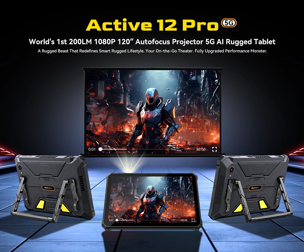 Blackview Active 12 Pro 5G Projector AI Robustný tablet, 200lm 120