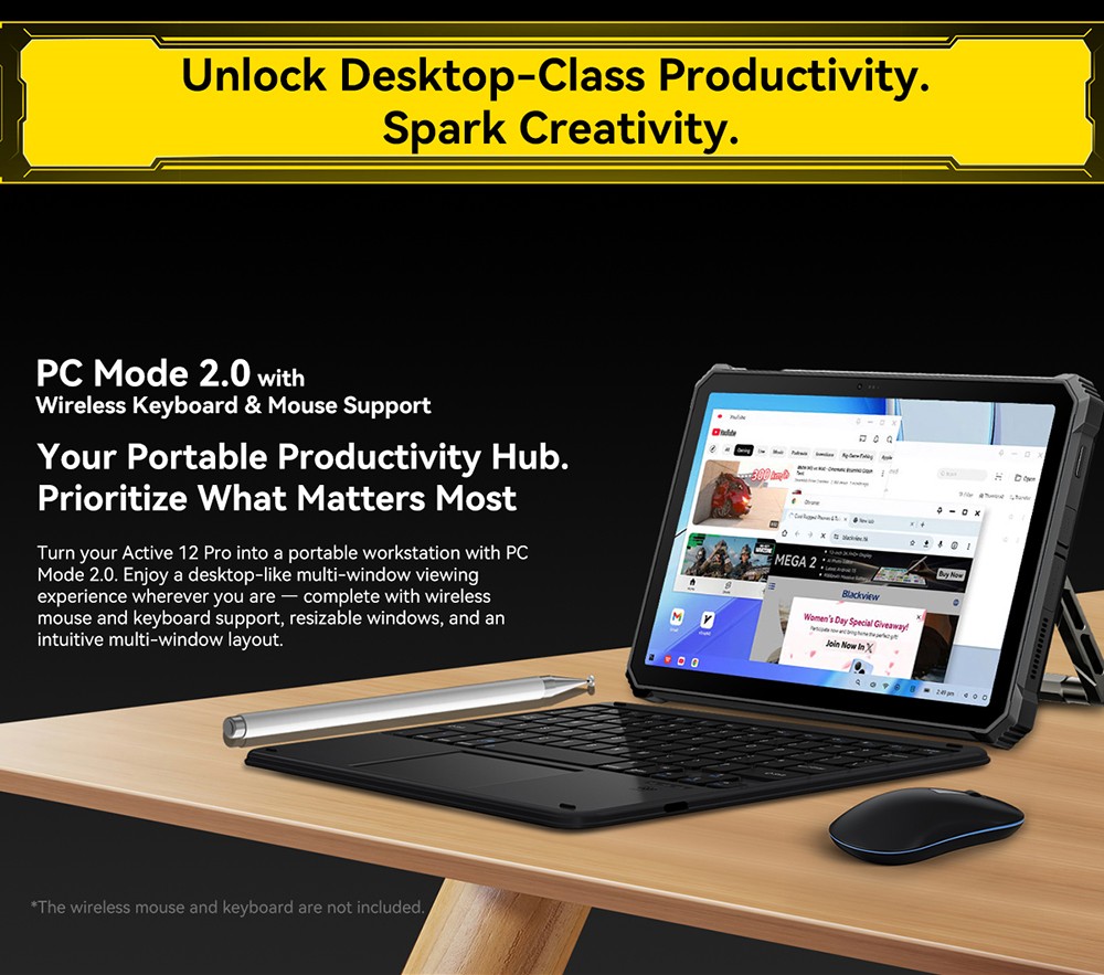 Blackview Active 12 Pro 5G Projector AI Rugged Tablet, 200lm 120