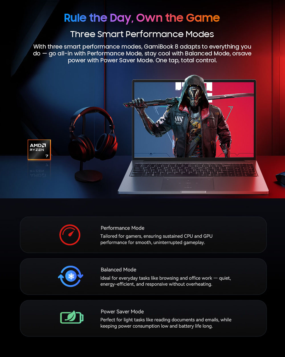 Blackview GamiBook 8 Ordinateur portable, &eacute;cran 16 pouces 1920*1200, AMD Ryzen 7 7735HS, 16GB RAM 512GB SSD, WiFi 6, batterie 57Wh, double haut-parleurs, 2*Type-C complet, 2*USB3.2, 1*USB2.0, 1*HDMI, 1* pour emplacement carte TF, 1 * prise audio