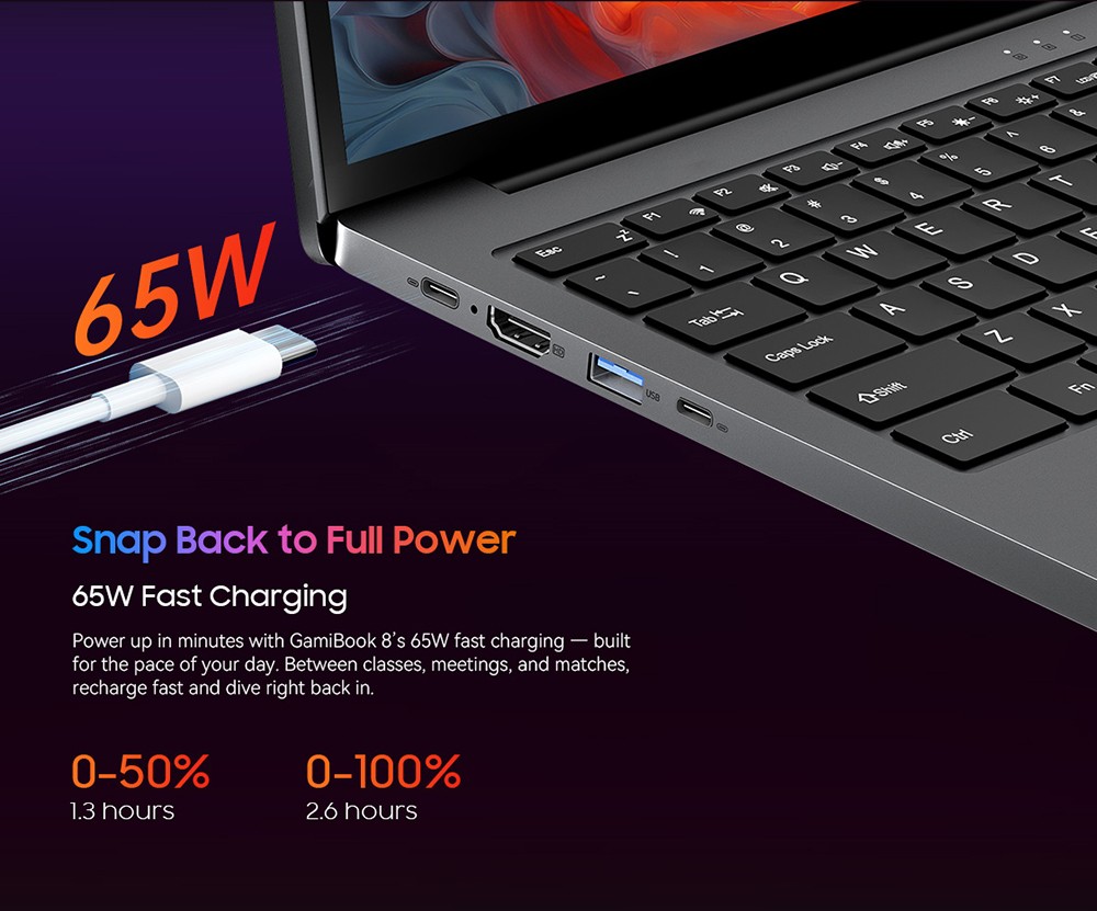 Blackview GamiBook 8 Ordinateur portable, &eacute;cran 16 pouces 1920*1200, AMD Ryzen 7 7735HS, 16GB RAM 512GB SSD, WiFi 6, batterie 57Wh, double haut-parleurs, 2*Type-C complet, 2*USB3.2, 1*USB2.0, 1*HDMI, 1* pour emplacement carte TF, 1 * prise audio