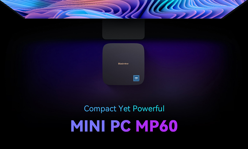 Blackview MP60 Mini PC, Intel N150 4 jadrá Max 3.6GHz, 16GB RAM 512GB SSD, 2*HDMI Dual Screen Display, 16GB RAM 512GB SSD, Dual-band WiFi Bluetooth 4.2, 2*USB2.0, 2*USB3.0, 1*RJ45, 1*Headphone Jack