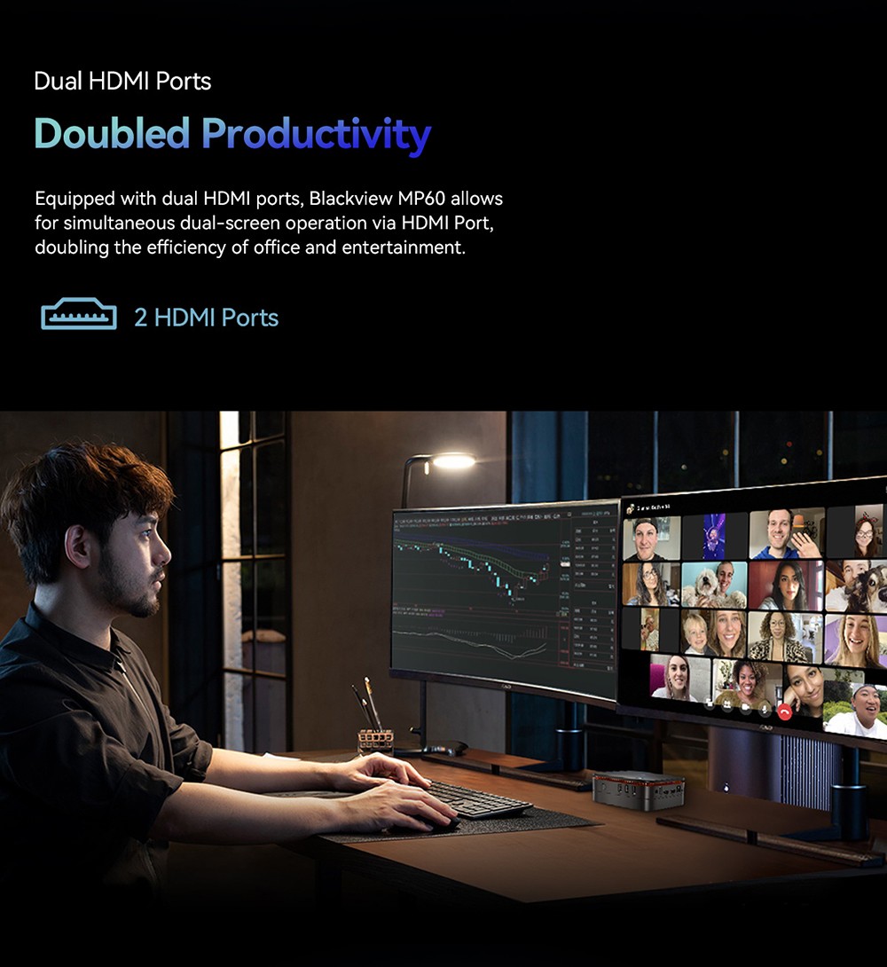 Blackview MP60 Mini PC, Intel N150 4 jadrá Max 3.6GHz, 16GB RAM 512GB SSD, 2*HDMI Dual Screen Display, 16GB RAM 512GB SSD, Dual-band WiFi Bluetooth 4.2, 2*USB2.0, 2*USB3.0, 1*RJ45, 1*Headphone Jack