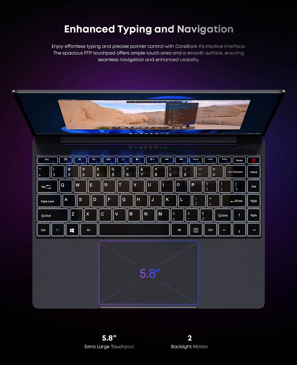 CHUWI CoreBook X Ordinateur portable, &eacute;cran 14 pouces 2160*1440, Intel Core i3-1220P, 16GB RAM 512 SSD, WiFi 6 Bluetooth 5.2, batterie 4000mAh, 1*Type-C complet, 2*USB3.0, 1*HDMI 1.4, 1*emplacement pour carte TF, 1*prise casque