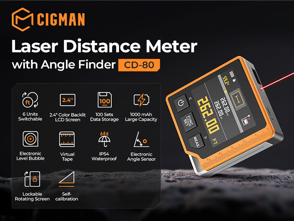 CIGMAN CD-80 Laser-Bandma&szlig;, 80 m Messbereich, 6 Einheiten umschaltbar, 1000 mAh wiederaufladbarer Akku