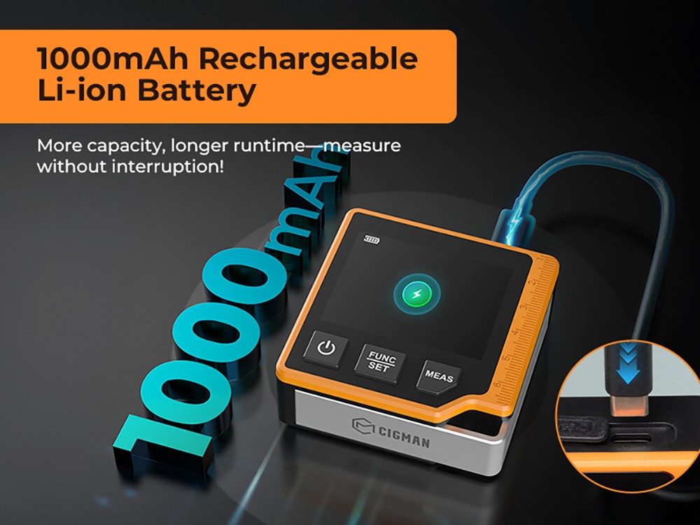 CIGMAN CD-80 Laser-Bandma&szlig;, 80 m Messbereich, 6 Einheiten umschaltbar, 1000 mAh wiederaufladbarer Akku