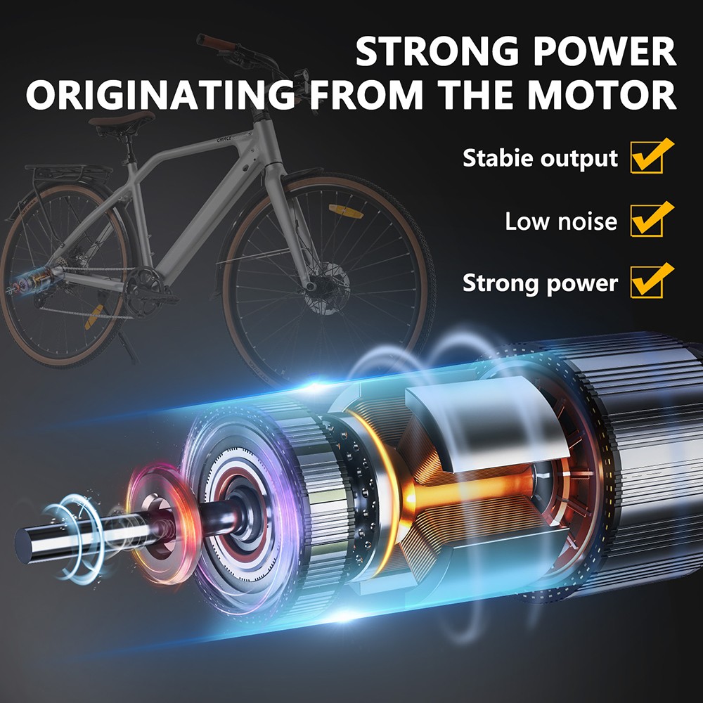 Elektrobicykel CMACEWHEEL F700-2, 250W motor, 36V 10Ah batéria, pneumatiky 700*38C, max. rýchlosť 25 km/h, dojazd 80 km, hydraulické kotúčové brzdy, Shimano 8 rýchlostí - strieborný