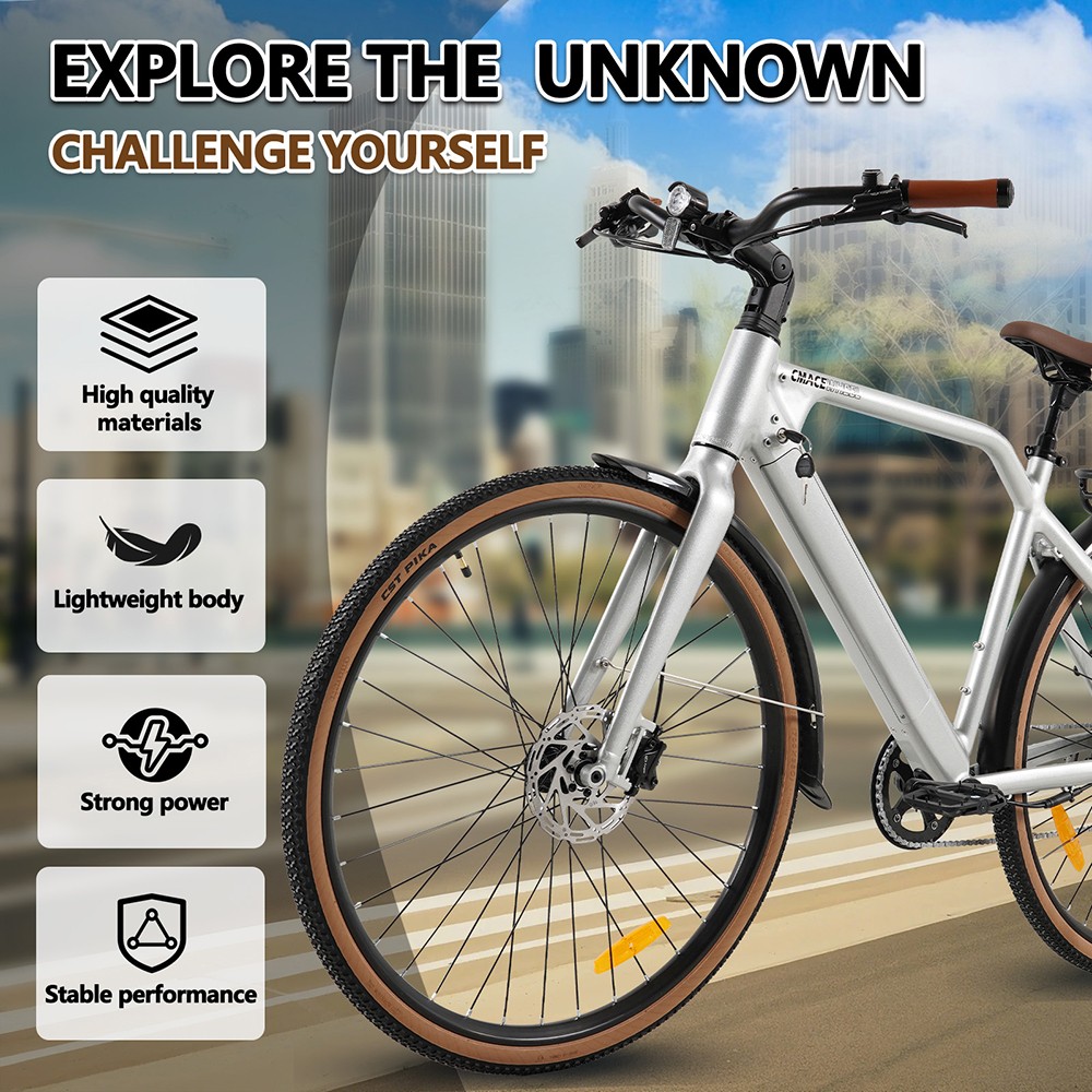 Elektrobicykel CMACEWHEEL F700-2, 250W motor, 36V 10Ah batéria, pneumatiky 700*38C, max. rýchlosť 25 km/h, dojazd 80 km, hydraulické kotúčové brzdy, Shimano 8 rýchlostí - strieborný