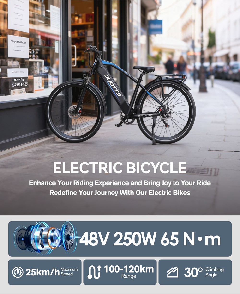 DUOTTS C29 Max Elektrofahrrad, 250-W-Motor, 48-V-18-Ah-Akku, 29-Zoll-Reifen, 25 km/h H&ouml;chstgeschwindigkeit, 120 km Reichweite, hydraulische Scheibenbremsen, Vorderradgabelfederung, Shimano 7-Gang