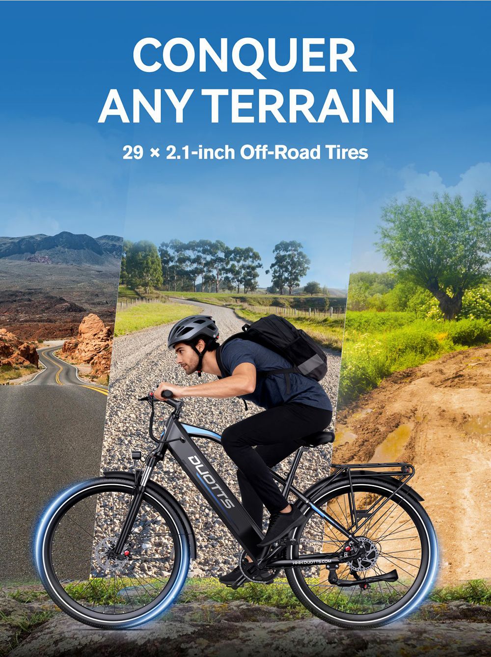 DUOTTS C29 Max Elektrofahrrad, 250-W-Motor, 48-V-18-Ah-Akku, 29-Zoll-Reifen, 25 km/h H&ouml;chstgeschwindigkeit, 120 km Reichweite, hydraulische Scheibenbremsen, Vorderradgabelfederung, Shimano 7-Gang