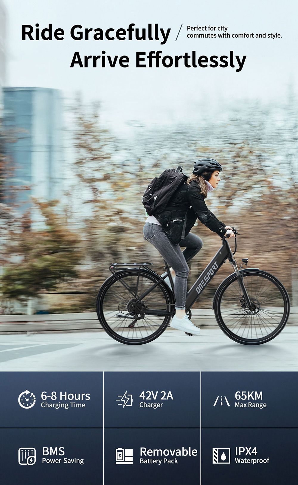 DUOTTS OT12 Electric Bike, 250W Motor, 36V 13Ah Battery, 27.5 palcové pneumatiky, max. rýchlosť 25km/h, dojazd 65km, predné & zadné mechanické kotúčové brzdy, predná odpružená vidlica, Shimano 7 rýchlostí - sivá