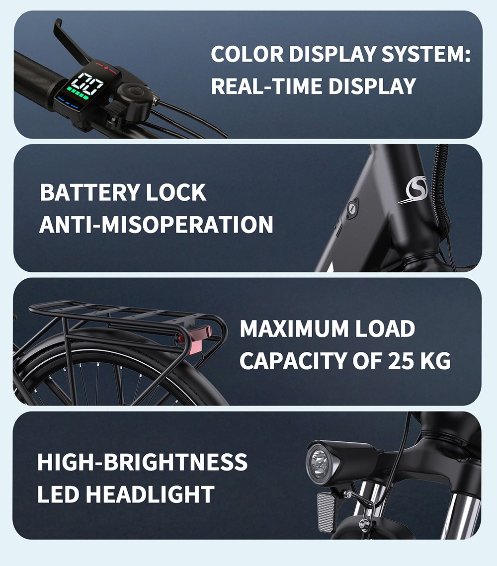 DUOTTS OT12 Electric Bike, 250W Motor, 36V 13Ah Battery, 27.5 palcové pneumatiky, max. rýchlosť 25 km/h, dojazd 65 km, predné & zadné mechanické kotúčové brzdy, predná odpružená vidlica, Shimano 7 rýchlostí - sivá