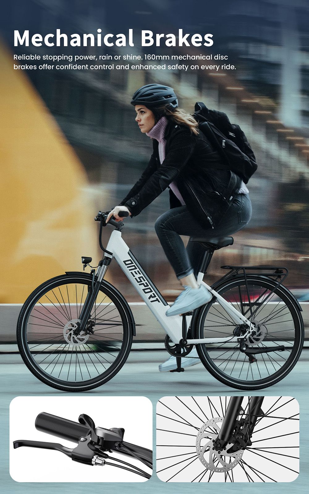 Elektrobicykel DUOTTS OT12, 250W motor, 36V 13Ah batéria, 27.5 palcové pneumatiky, max. rýchlosť 25km/h, dojazd 65km, predné & zadné mechanické kotúčové brzdy, predná odpružená vidlica, Shimano 7 rýchlostí - biely