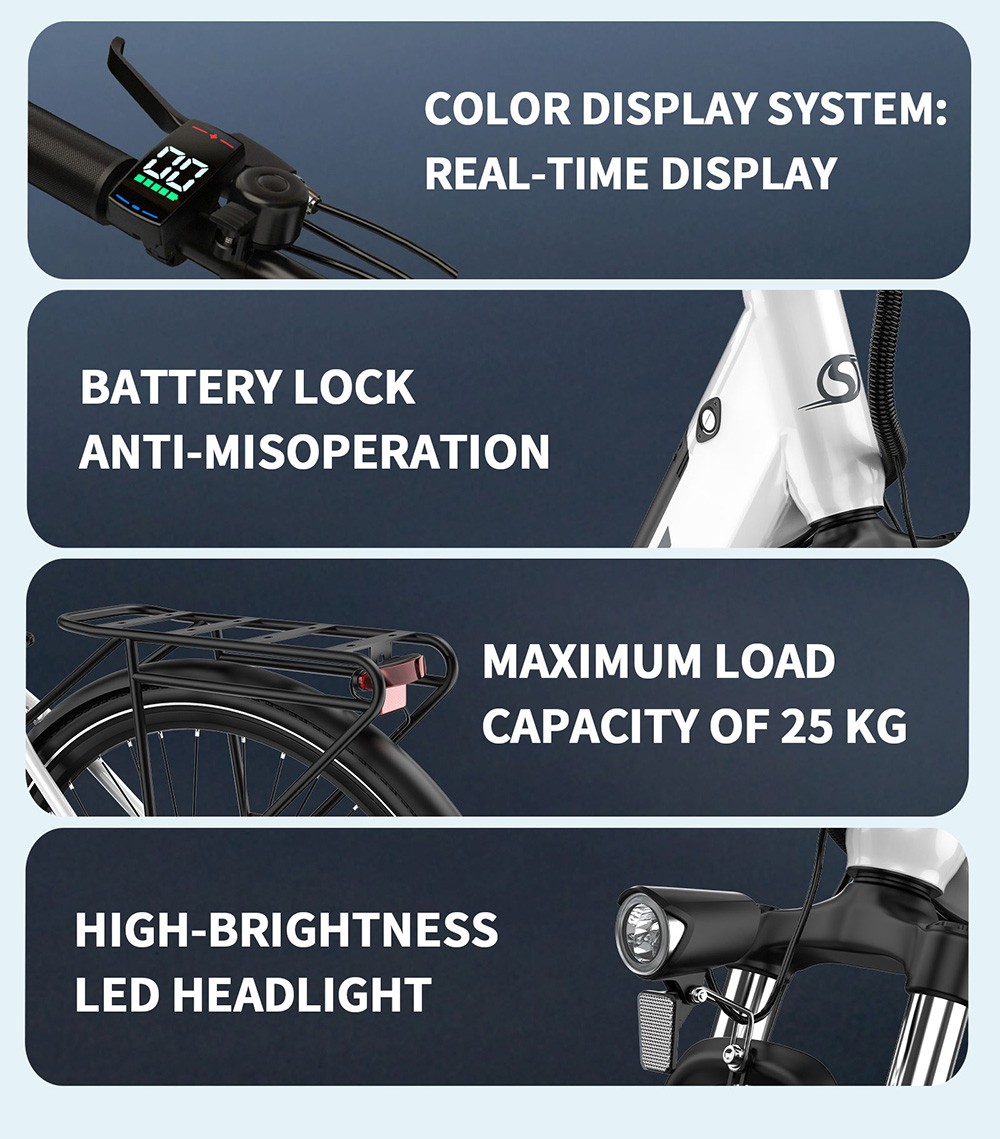 Elektrobicykel DUOTTS OT12, 250W motor, 36V 13Ah batéria, 27.5 palcové pneumatiky, max. rýchlosť 25km/h, dojazd 65km, predné & zadné mechanické kotúčové brzdy, predná odpružená vidlica, Shimano 7 rýchlostí - biely