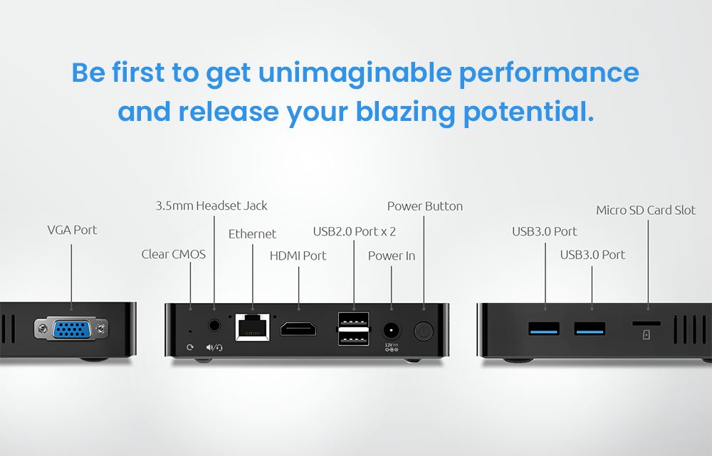 ERVPES B20E Mini PC, Intel J3710 4 jadrá max. 2,64GHz, 8GB RAM 128GB SSD, Dual Screen Display, WiFi 5 Bluetooth 5.0, 2*USB3.0, 2*USB2.0, 1*Slot na kartu micro SD, 1*HDMI, 1*VGA, 1*RJ45, 1*Slúchadlový konektor