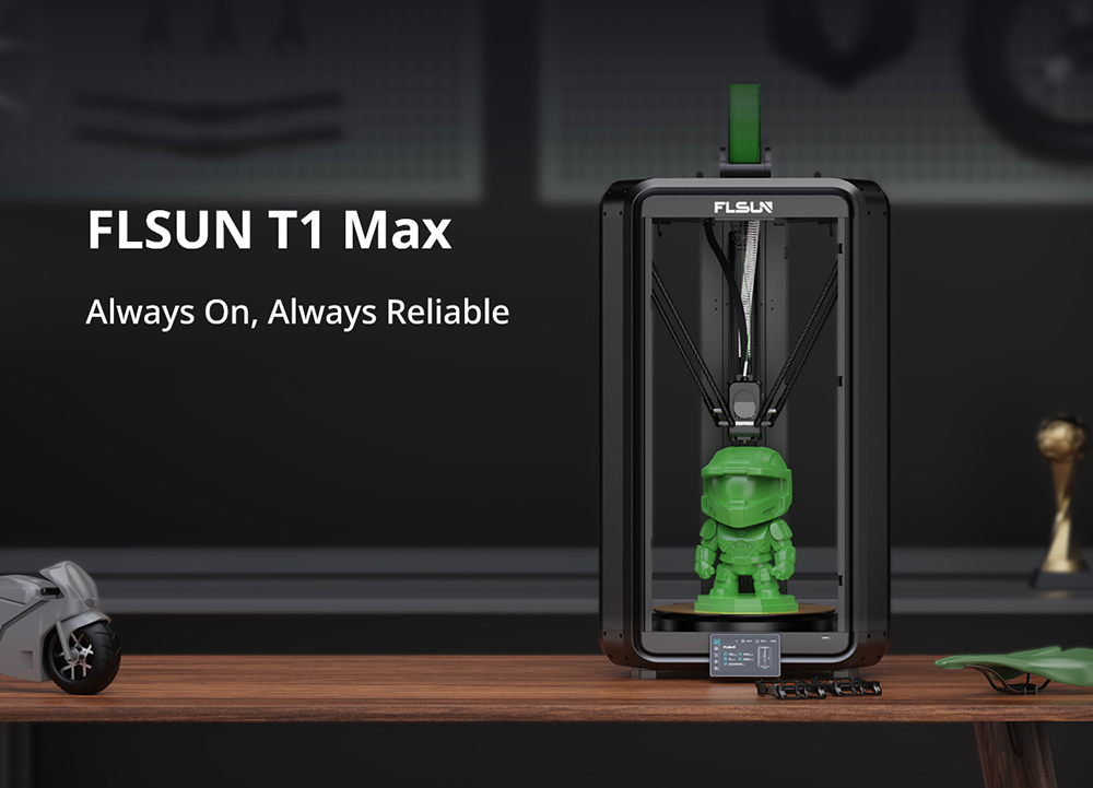 Flsun T1 Max 3D Printer, 1000mm/s Printing Speed, 300mmx297mm Build Volume, 300℃ High-temp Hotend, 0.1mm Precision, Auto-Leveling, Cluster Control, Dual Band 2.4G/5G WiFi 6, Compatible with PLA/PETG/TPU