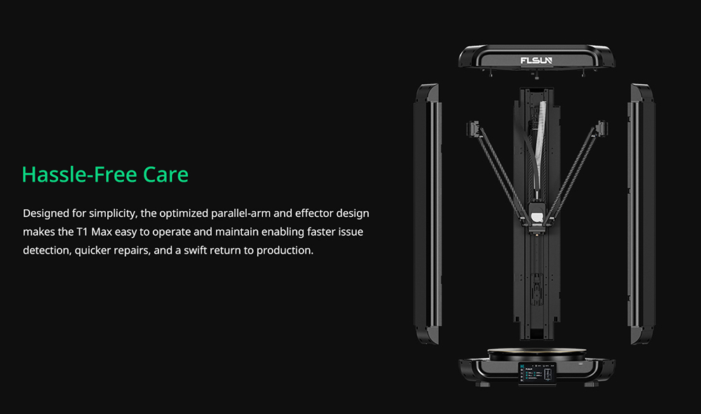 Flsun T1 Max 3D Printer, 1000mm/s Printing Speed, 300mmx297mm Build Volume, 300℃ High-temp Hotend, 0.1mm Precision, Auto-Leveling, Cluster Control, Dual Band 2.4G/5G WiFi 6, Compatible with PLA/PETG/TPU