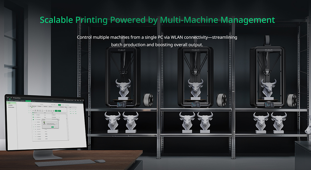 Flsun T1 Max 3D Printer, 1000mm/s Printing Speed, 300mmx297mm Build Volume, 300℃ High-temp Hotend, 0.1mm Precision, Auto-Leveling, Cluster Control, Dual Band 2.4G/5G WiFi 6, Compatible with PLA/PETG/TPU