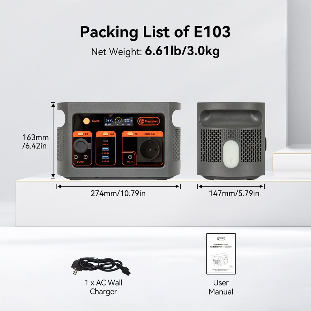 Flashfish E103 300W Portable Power Station, 179.2Wh LiFePO4 Battery, Fast AC Recharge, Pure Sine Wave Inverter, Multi-Output Solar Generator for Outdoor/Camping/Emergency Power