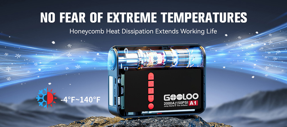 GOOLOO A1 2000A 12V Car Jump Starter with 150PSI Tire Inflator, 35L/Min Airflow, Auto-Shutoff, LED Light, For 7L Gas and 5.5L Diesel Vehicles