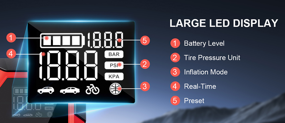 GOOLOO A3 3000A 12V Car Jump Starter with 150PSI Tire Inflator, 35L/Min Air Flow, Power Bank & LED Display, For 9L Gas and 6.5L Diesel Vehicles