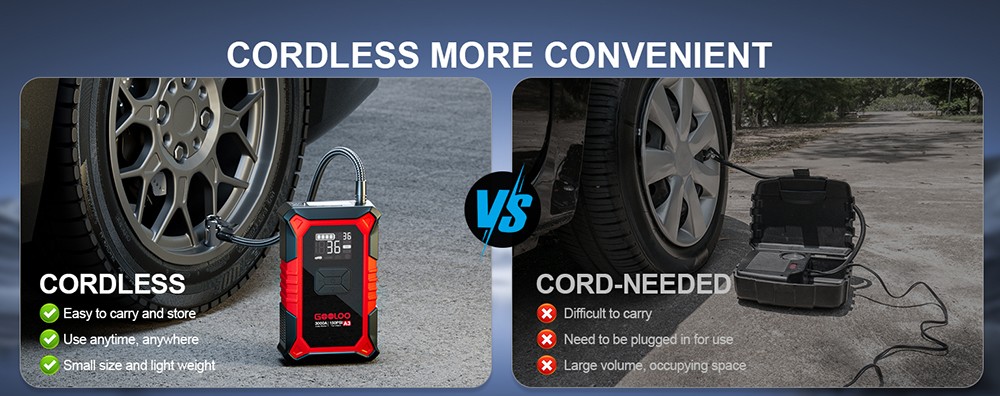 GOOLOO A3 3000A 12V Car Jump Starter with 150PSI Tire Inflator, 35L/Min Air Flow, Power Bank & LED Display, For 9L Gas and 6.5L Diesel Vehicles