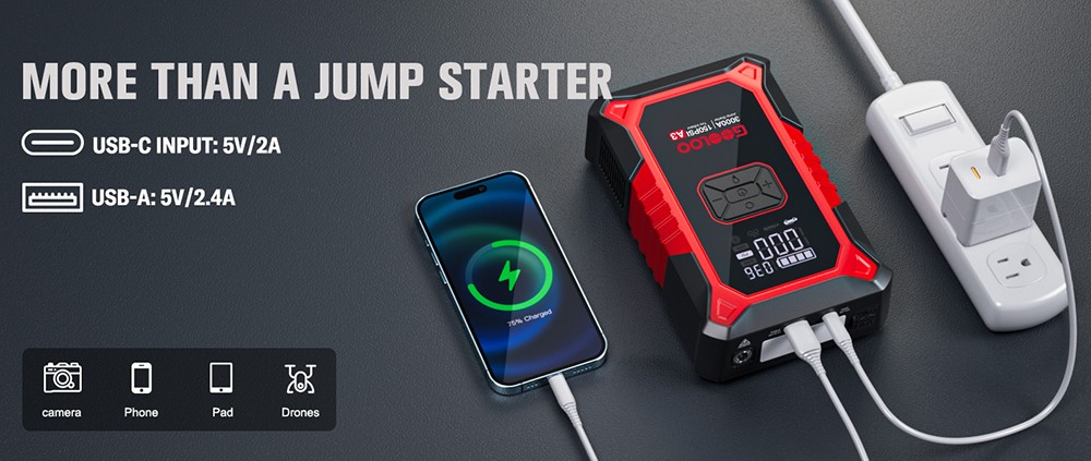 GOOLOO A3 3000A 12V Car Jump Starter with 150PSI Tire Inflator, 35L/Min Air Flow, Power Bank & LED Display, For 9L Gas and 6.5L Diesel Vehicles