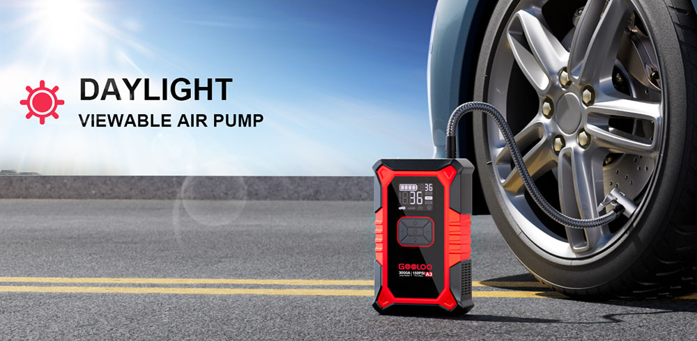 GOOLOO A3 3000A 12V Car Jump Starter with 150PSI Tire Inflator, 35L/Min Air Flow, Power Bank & LED Display, For 9L Gas and 6.5L Diesel Vehicles