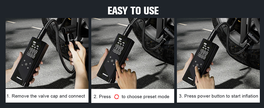 GOOLOO GT150 Portable Tire Inflator, 150PSI Cordless Air Compressor, 7500mAh Battery, 5 Inflation Modes, 4X Faster Tire Pump, Pressure Gauge & Auto-Shutoff, For Car/ Motorcycle/Bicycle/Ball